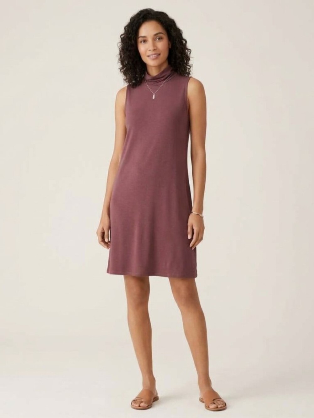 Eileen Fisher Mock Neck Autumn Sleeveless Tank Dress Plum Mauve Knit Womens Larg